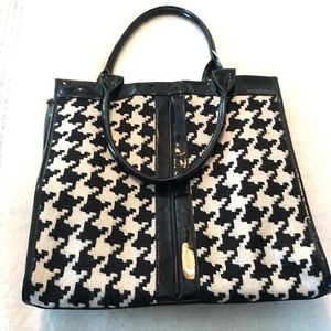 Black Houndstooth Patent Leather Bag